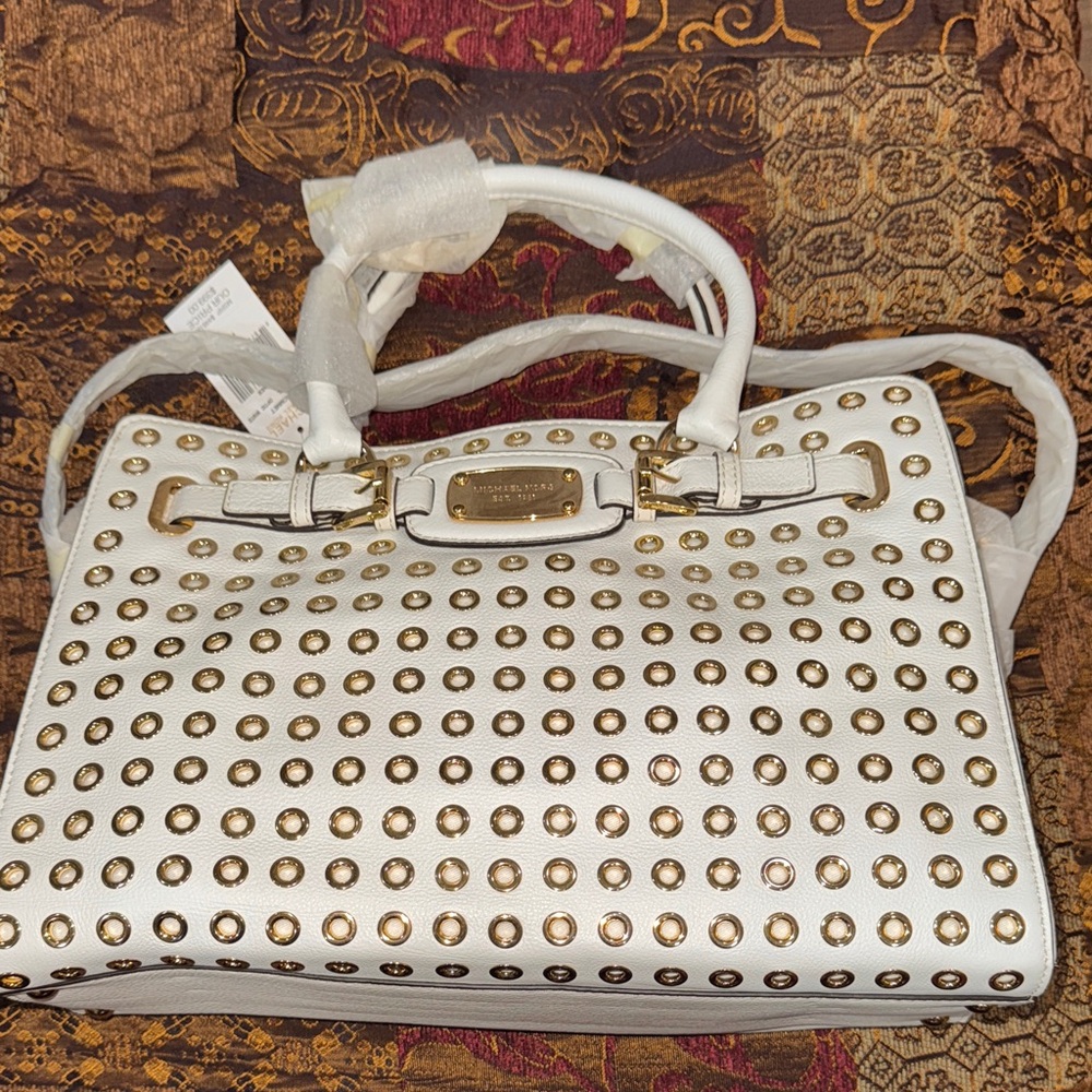 Michael Kors Grommet white and gold bag/tote